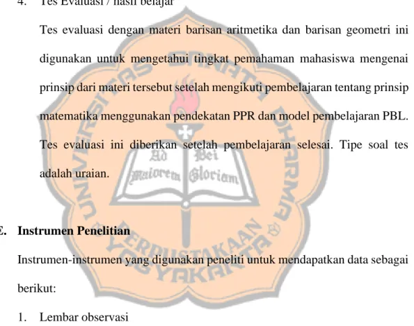 Tabel 3. 1 Kisi-kisi Lembar Observasi 