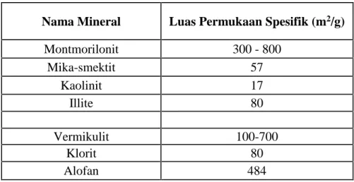 Tabel 2.2 Luas permukaan spesifik beberapa mineral tanah