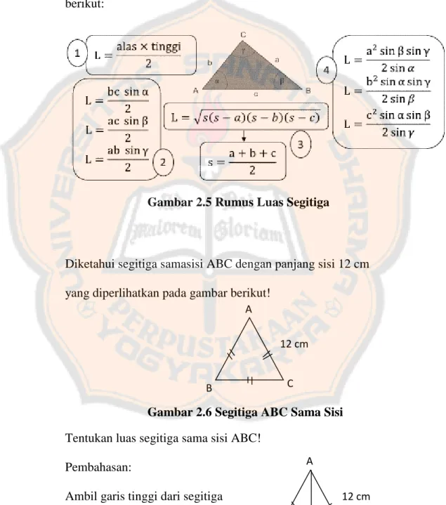 Gambar 2.6 Segitiga ABC Sama Sisi 12 cm A B C  12 cm A  B  C 