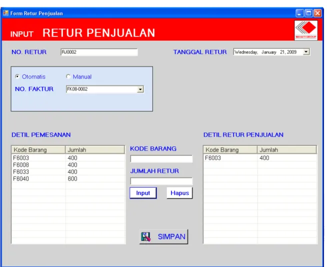 Gambar 4.168 Tampilan Menu Input Retur Penjualan 