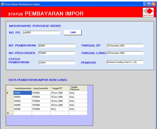 Gambar 4.167 Tampilan Menu S tatus Pembayaran Impor 