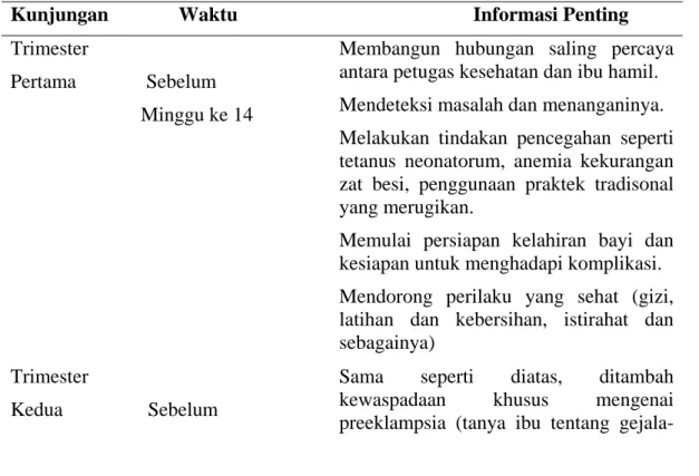 Tabel 2.1 Informasi Setiap Kunjungan Antenatal 