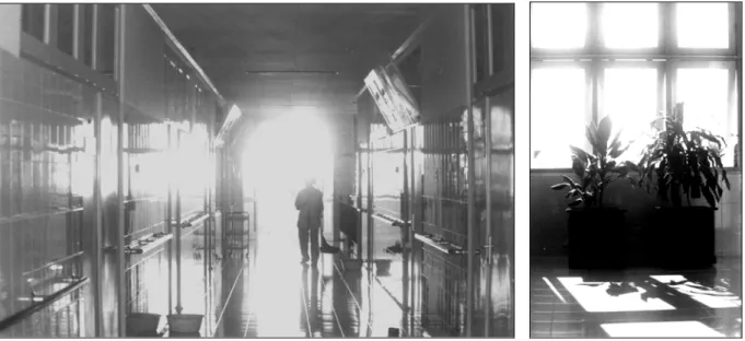 Gambar 4. Sumber pencahayaan alami pada koridor saat pagi dan sore hari 