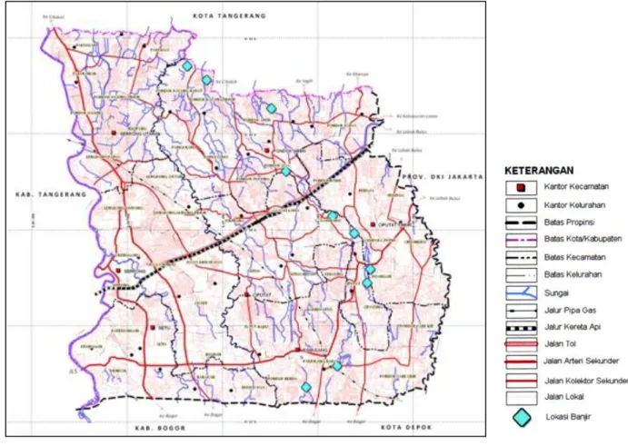 Gambar 4.4. Sebaran  lokasi rawan  banjir di Kota Tangerang Selatan pada  tahun 2008 