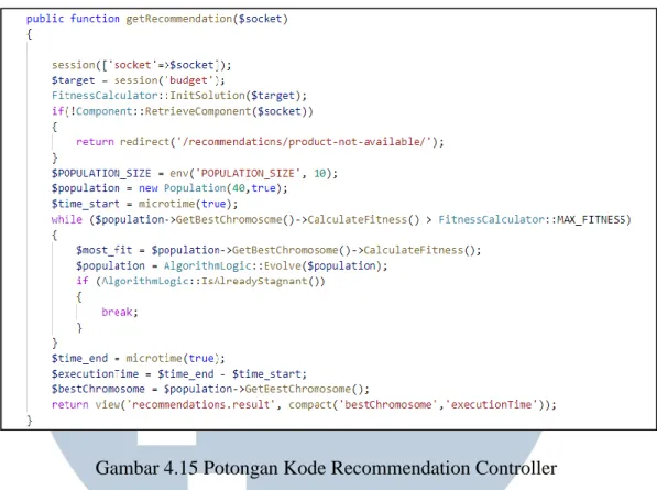 Gambar 4.15 Potongan Kode Recommendation Controller 