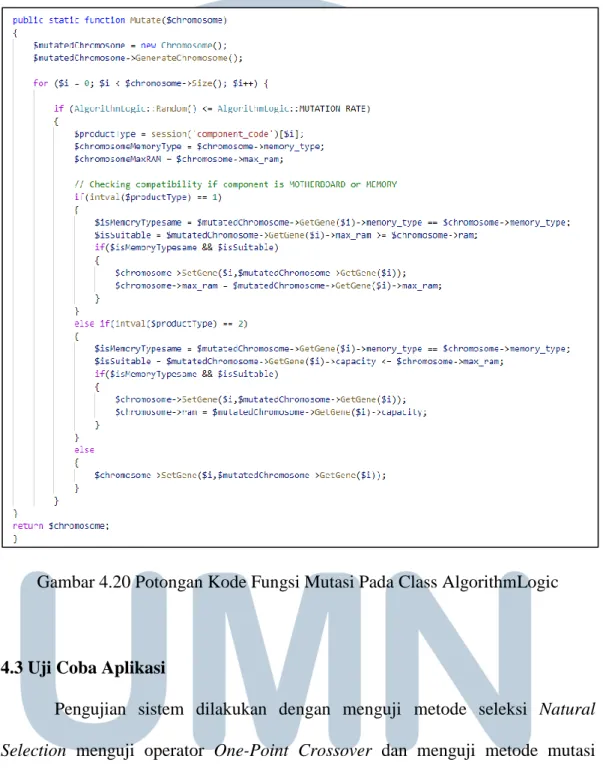 Gambar 4.20 Potongan Kode Fungsi Mutasi Pada Class AlgorithmLogic 