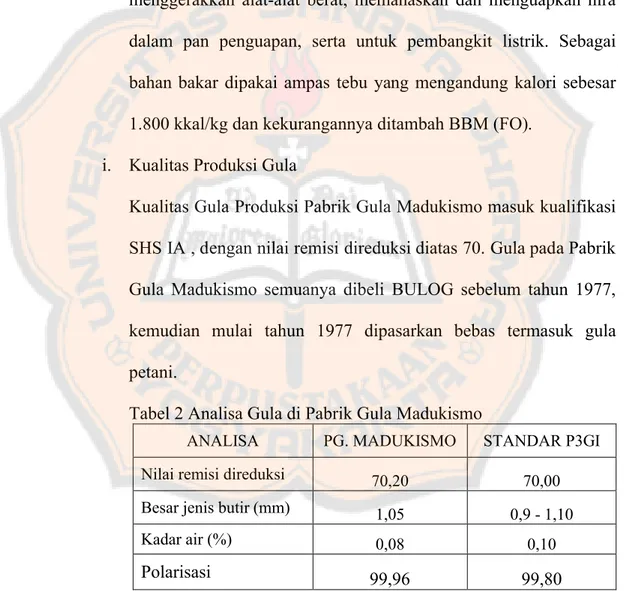 Tabel 2 Analisa Gula di Pabrik Gula Madukismo