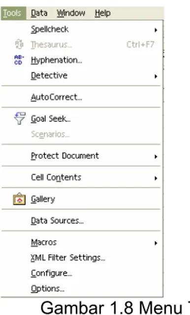 Gambar 1.8 Menu Tools  G. Menu Data berisi : 