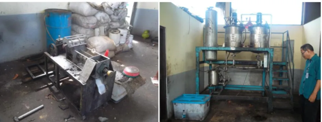 Gambar  10-2. Mesin  pengolah  biji  nyamplung  menjadi  biodiesel  di  DME  Patutrejo,  Kecamatan  Grabag,  Kabupaten  Purworejo  sumbangan  dari  Kementerian  ESDM tahun 2009 yang sudah tidak berfungsi