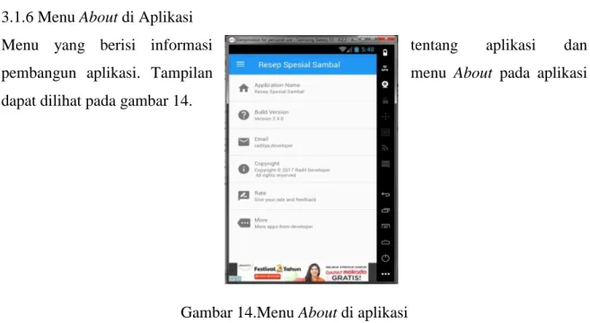 Gambar 14.Menu About di aplikasi 