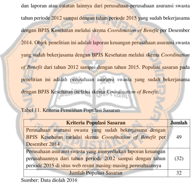 Tabel 11. Kriteria Pemilihan Populasi Sasaran 