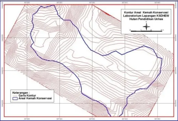 Gambar 3.  Peta topografi areal kemah konservasi 