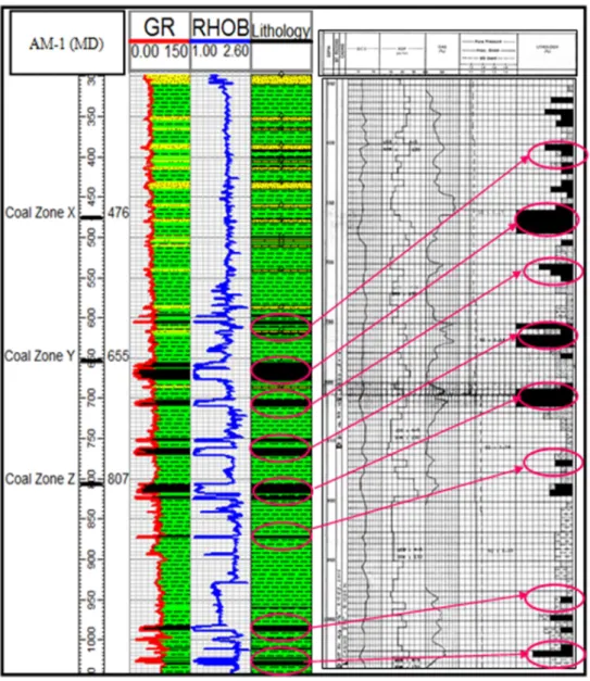 Gambar 3. Litologi dan Zona Batubara pada Sumur AM-1 