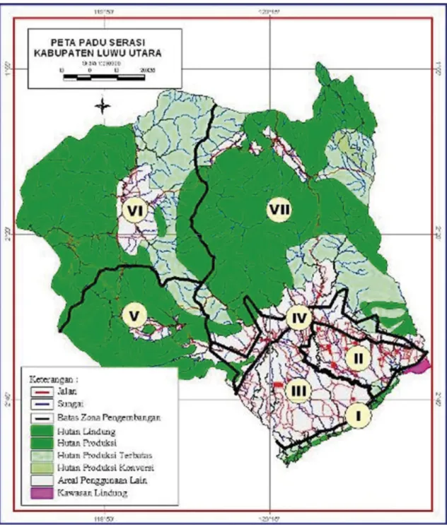 Gambar 3. Peta kawasan hutan yang dioverlay dengan peta wilayah pengembangan pembangunan 