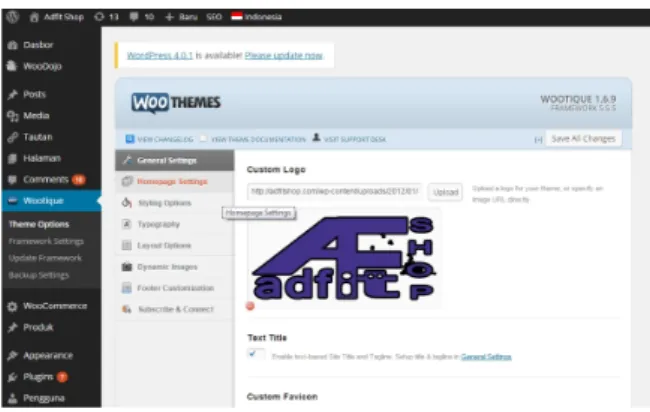 Gambar 5. Tampilan dashbor wordpress yang
