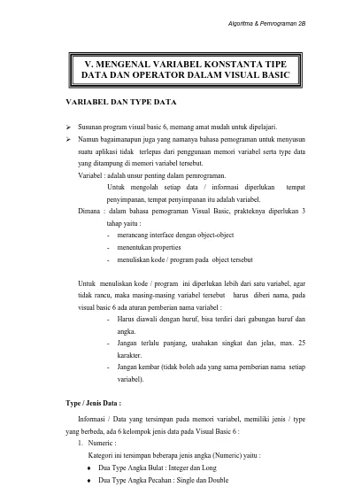 V Mengenal Variabel Konstanta Tipe Data Dan Operator Dalam Visual Basic 6340