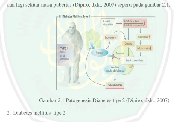 Gambar 2.1 Patogenesis Diabetes tipe 2 (Dipiro, dkk., 2007). 