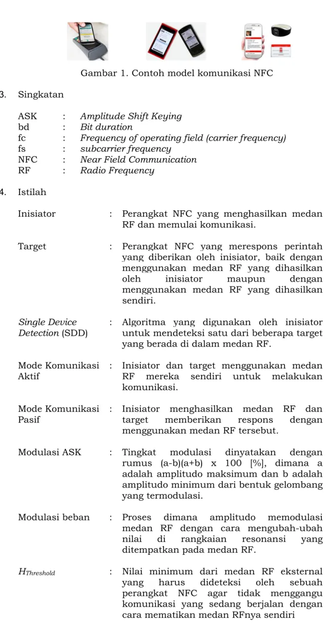 Gambar 1. Contoh model komunikasi NFC  3.  Singkatan  ASK  bd  fc  fs  NFC  RF  : : : : : : 