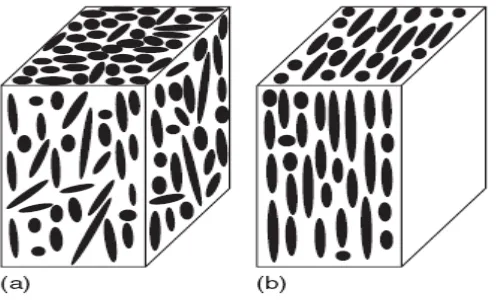 Gambar 2.8. Ilustrasi komposit pada tiga dimensi (a) partikel (b) serat pendek   sebagai penguat (Yun Fu, dkk