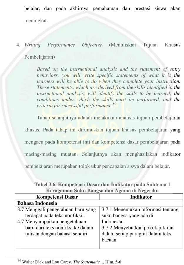 Tabel 3.6. Kompetensi Dasar dan Indikator pada Subtema 1  Keragaman Suku Bangsa dan Agama di Negeriku 