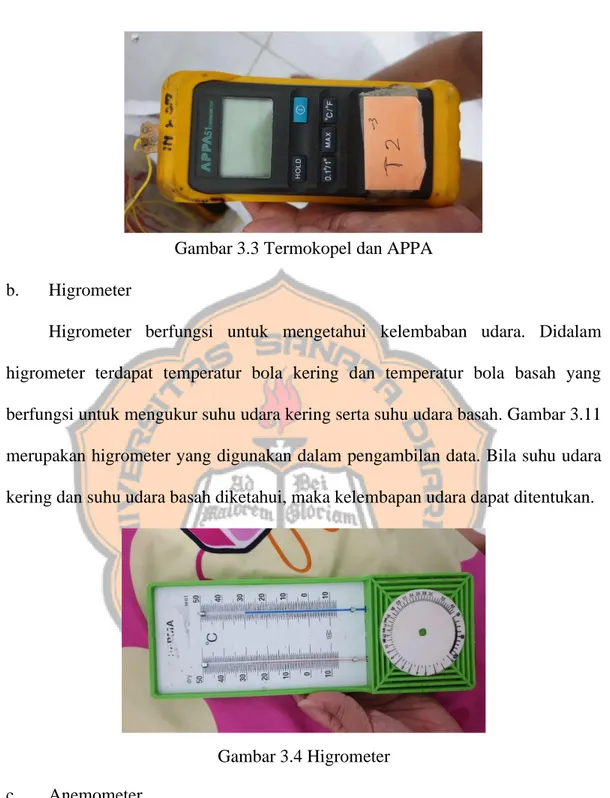 Gambar 3.3 Termokopel dan APPA   b.  Higrometer 