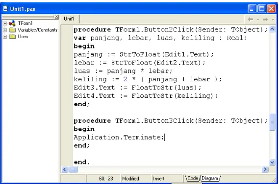 Gambar 1.32 : Kode program event procedure Button2Click dan Button3Click 