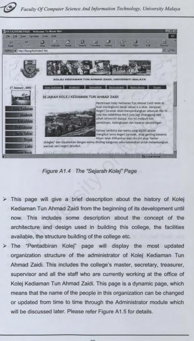 Figure A 1. 4  The  &#34;Sejarah Kolej&#34; Page 