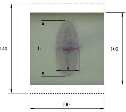 Şekil 1. Burkulma deneylerinde kullanılan numune boyutları (Dikey delaminasyonlu) 100 