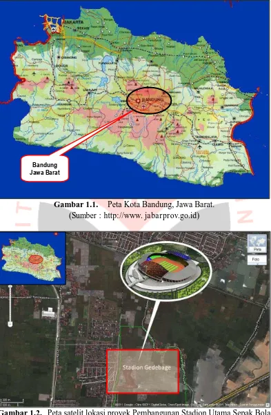 Gambar 1.2.  Peta satelit lokasi proyek Pembangunan Stadion Utama Sepak Bola Gede Bage
