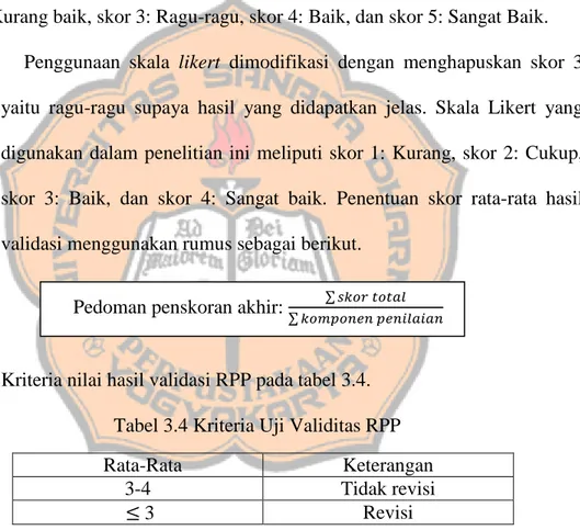 Tabel 3.4 Kriteria Uji Validitas RPP