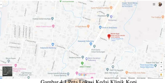 Gambar 4.1 Peta Lokasi Kedai Klinik Kopi  (Sumber: Google Map, 10 April 2019)  D.  Manajemen Sumber Daya Manusia 