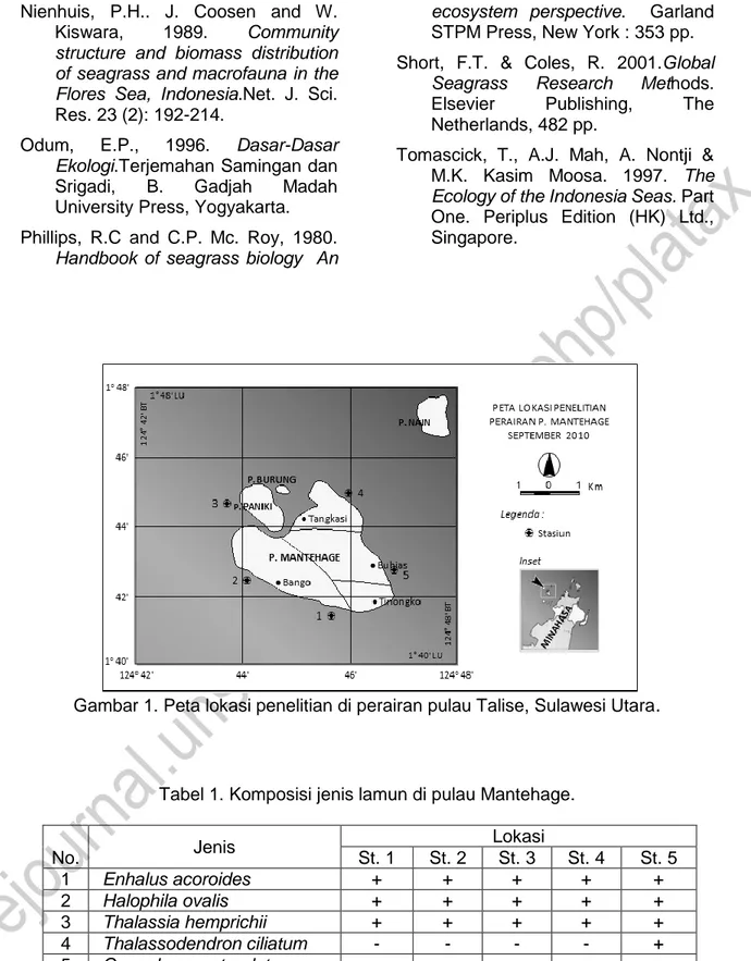 Gambar 1. Peta lokasi penelitian di perairan pulau Talise, Sulawesi Utara . 