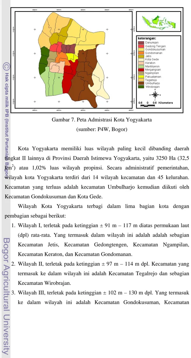 Gambar 7. Peta Admistrasi Kota Yogyakarta  (sumber: P4W, Bogor) 