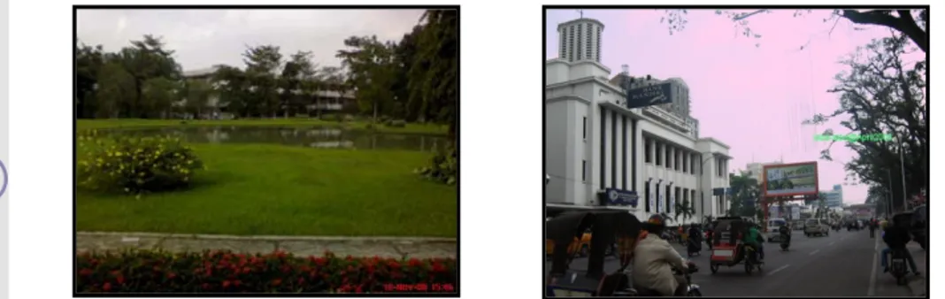 Gambar 10. RTH Kota Medan: Taman Universitas Sumatera Utara (USU,  Medan) (kiri); Ruang Terbangun: Kawasan Komersial Jalan A
