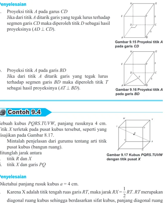 Gambar 9.16 Proyeksi titik A pada garis BD