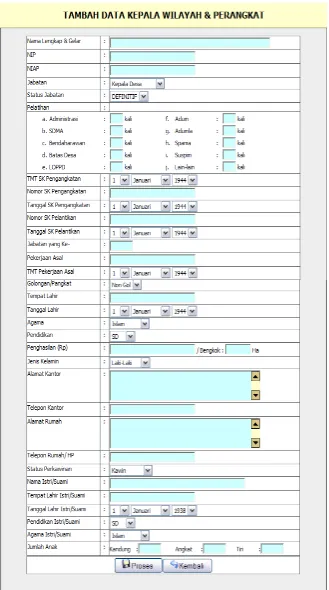 Gambar 6 : Form Tambah Data Ka. Wil. &amp; Perangkat 