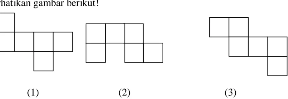 Gambar di atas menunjukkan 3  rangkaian  persegi.  Dari  ketiga  rangkaian  tersebut  yang  merupakan jarring-jaring kubus adalah rangkaian nomor …