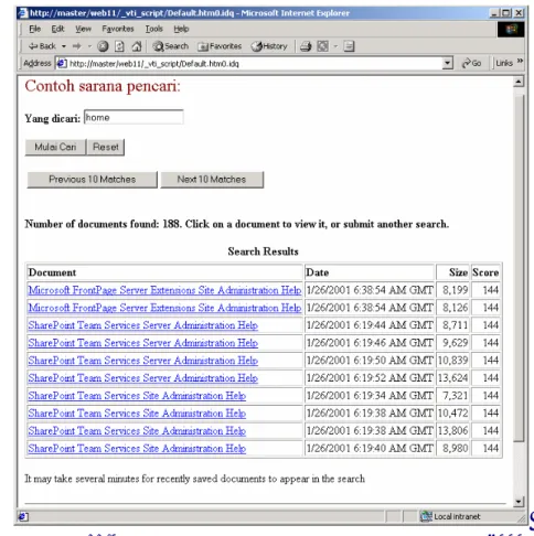 Gambar 11.9 Hasil pencarian home pada lingkungan Windows 2000 