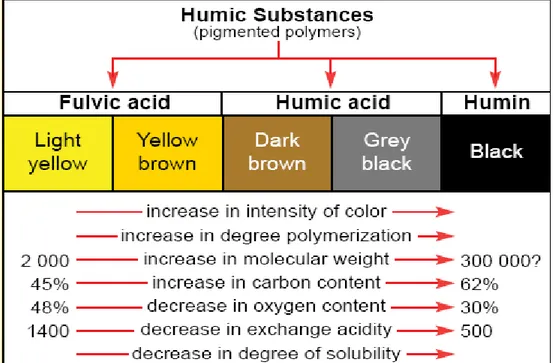 Gambar 2.  Hubungan Antara Warna dan Sifat-sifat Kimia Zat Humat 