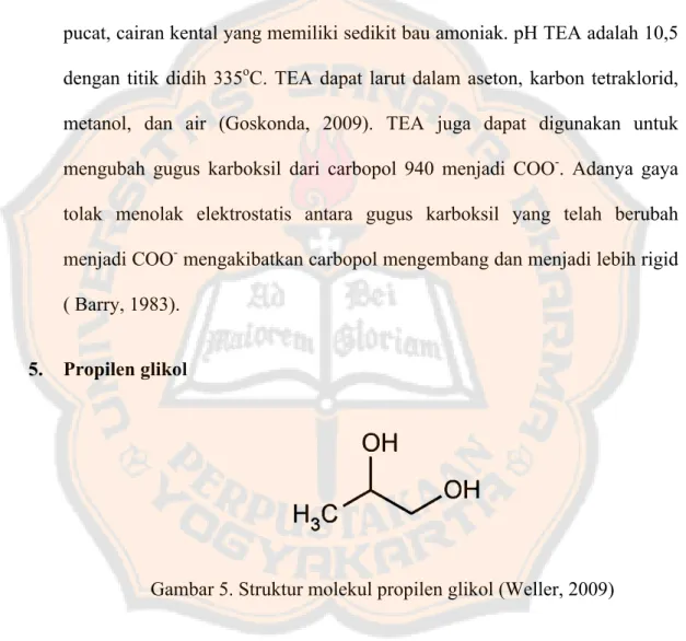 Gambar 5. Struktur molekul propilen glikol (Weller, 2009) 