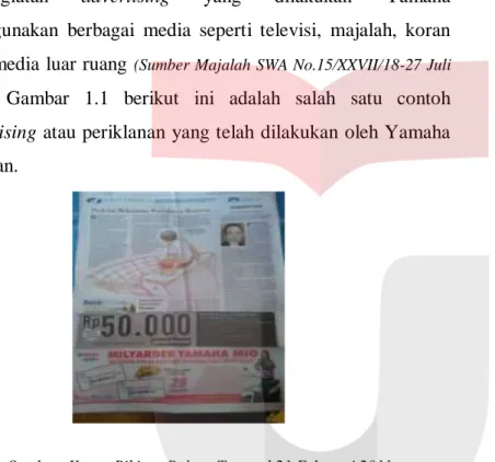 Gambar 1.1 Contoh Gambar Kegiatan Advertising Yamaha di  Koran. 