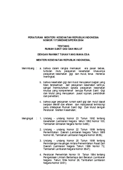 PERATURAN MENTERI KESEHATAN REPUBLIK INDONESIA NOMOR 1173/MENKES/PER/X ...