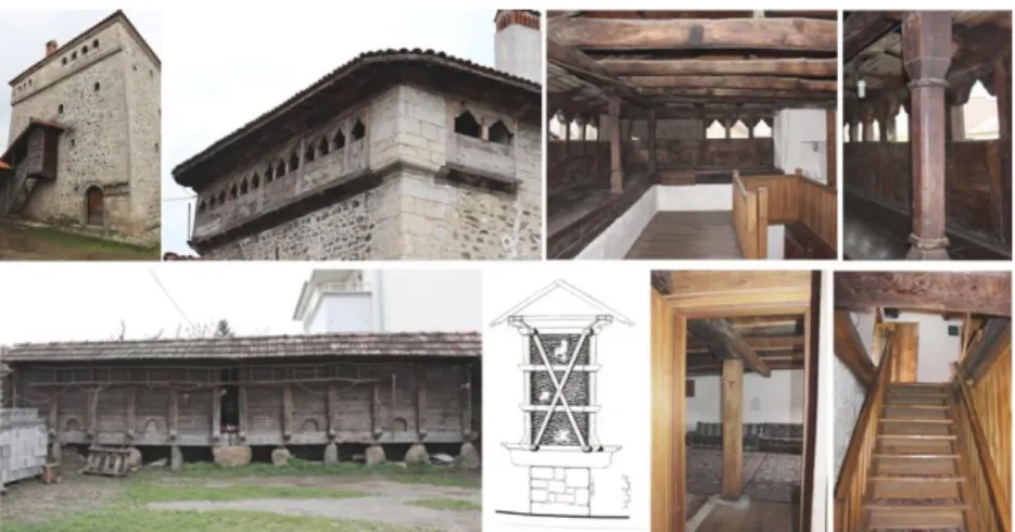 Figura  13.  Elemente  nga  druri  në  Kulla  dhe  hambarët  brenda  kompleksit; vizatimi poshtë (Doli, 2001) 