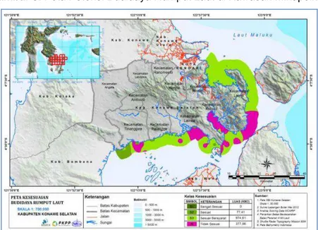 Gambar 4. Peta Potensi Budidaya Rumput Laut di Zona 4 Mil  Tabel 1. Komponen investasi budidaya rumput laut 