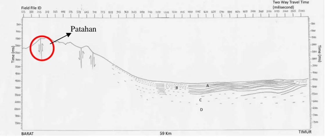 Gambar 5. Interpretasi Rekaman Seismik Lintasan 1 Patahan 