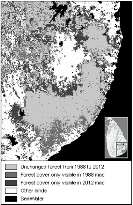 Figure 7. Forest cover changes detected in southeast Sri Lanka.   
