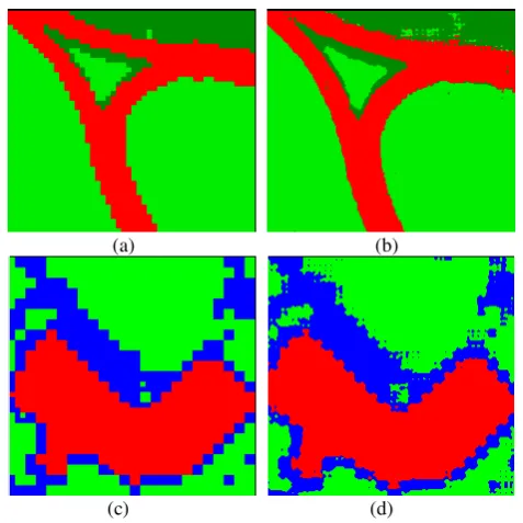 Figure 6. Evaluation of the proposed SRM method on simulated simple geometric shape: (a) degraded image, (b) finer spatial resolution image produced by the SRM algorithm (Z=5, M=8)