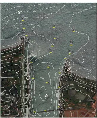 Gambar 4 grafik analisa distribusi ukuran butir  Pada  jarak  ±120  m  di  depan  jetti  bagian  selatan  terdapat  titik  pengambilan  sedimen  yaitu A6, sedimen yang diambil memilki d 50  = 