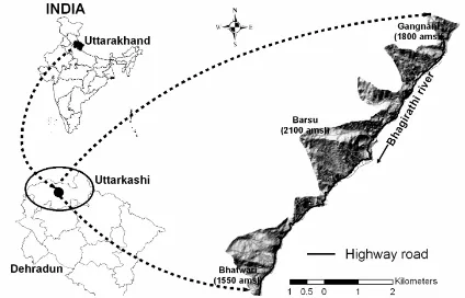 Figure 1. Location map of study area along the National Highway corridor of NH-108 between Bhatwari and Gangnani 