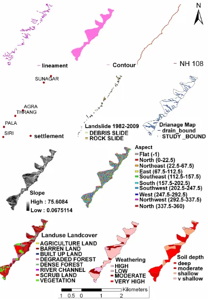 Figure 3(b). GIS database layers of geo-environmental factors like Geomorphology, Lithology and Landslide Susceptibility map that control landslides 